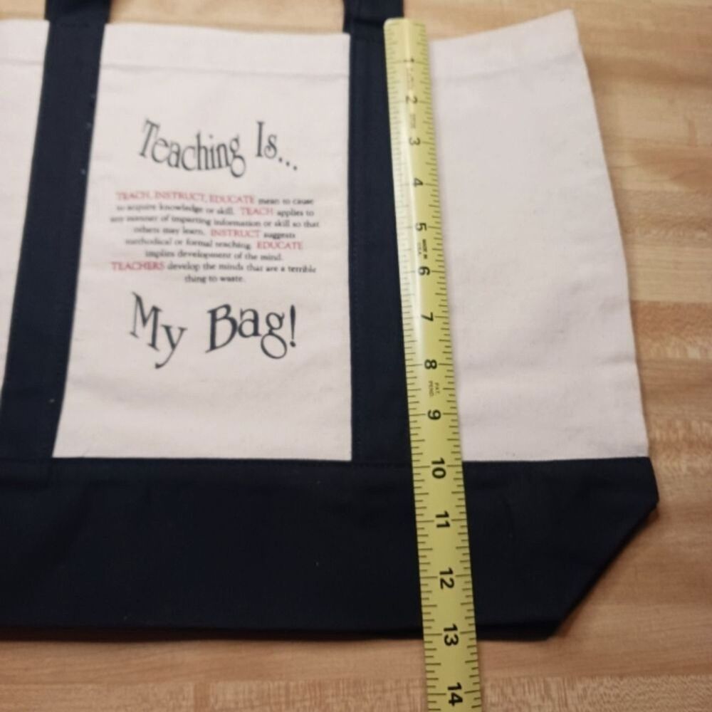 Teacher's Gifts Canvas Tote Bag "Teaching Is My Bag" Large Beige & Black - Picture 5 of 7